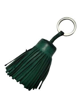 Hermès AUTHENTIC Carmen Leather Emerald Green Fringe Key Ring Bag Charm